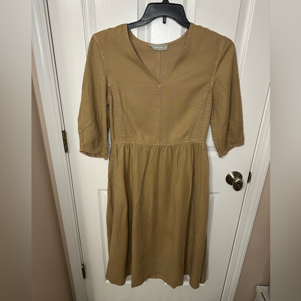 NWT Everlane Womens Dress XSmall The Tencel Puff-Sleeve Cottagecore Earthy Eco